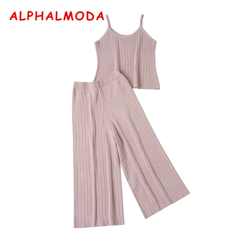 ALPHALODA 2018 Весна Лето Новая женская трикотажная кофточка + брюки 2 шт наборы