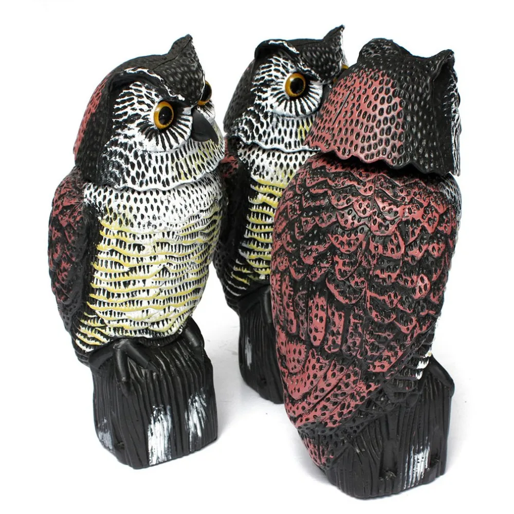 

Realistic Owl Decoy with Rotating Head Garden Protection Repellent Bird Pest Scarer Scarecrow Hunting Decoys for Hunter