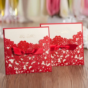 

50pcs/lot Personal customization Creative bowknot Wedding banquet supplies Skeleton hollow out Invitation Card Invitations post