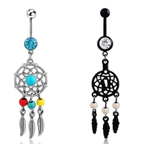2016 new Body Jewelry Crystal Gem Dream Catcher Navel Dangle Belly Barbell Button Bar Ring Body piercing Art
