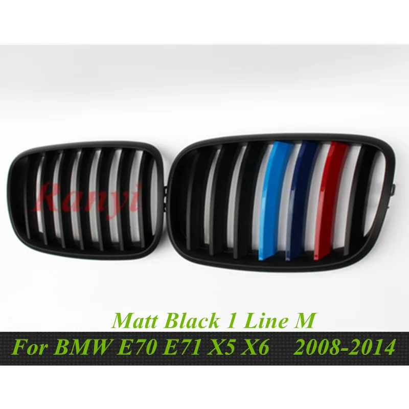 L+ R глянец/матовый черный двойной/одна планка Передняя решетка решетки для BMW X5 X6 E70 E71 2008- автостайлинг гоночные грили - Цвет: Matt Black 1 Line M