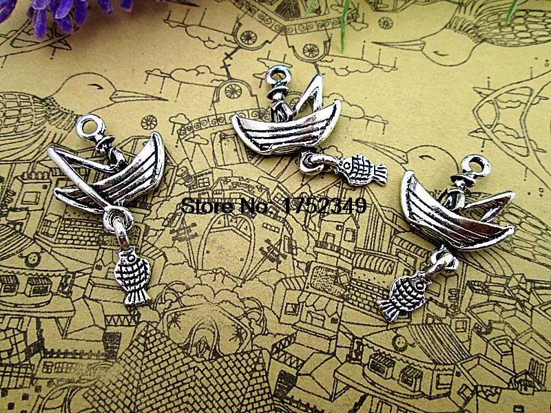 

10pcs--Fishing Charms silver tone Fisherman in a Boat 3D charms pendants 28mm x 18mm