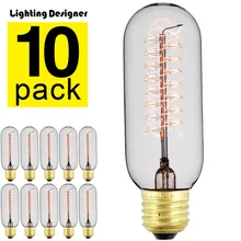 10 шт./упак. лампочка Эдисона Винтаж лампа накаливания 24 Вт 220/240 В E27 декоративные лампочки T45L спираль теплые белый