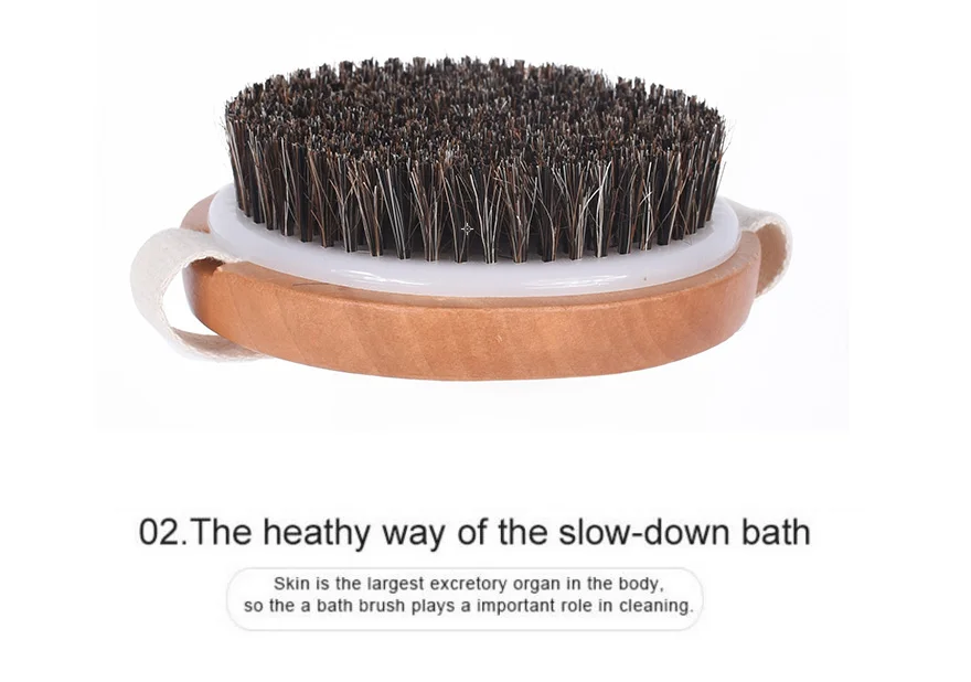 TREESMILE Dry Brushing Body Brush, Exfoliating Back Bath Brush for Shower with Natural Boar Bristle Brush Head Brush D30