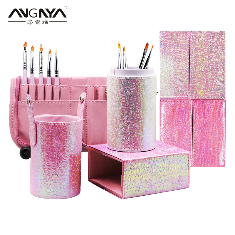 

ANGNYA 1Pcs Mermaid Fish Scale Nail Brush Holder Storage Case Bag Cosmetic Pen Organizer Makeup Manicure Nail Art Tool Accessory
