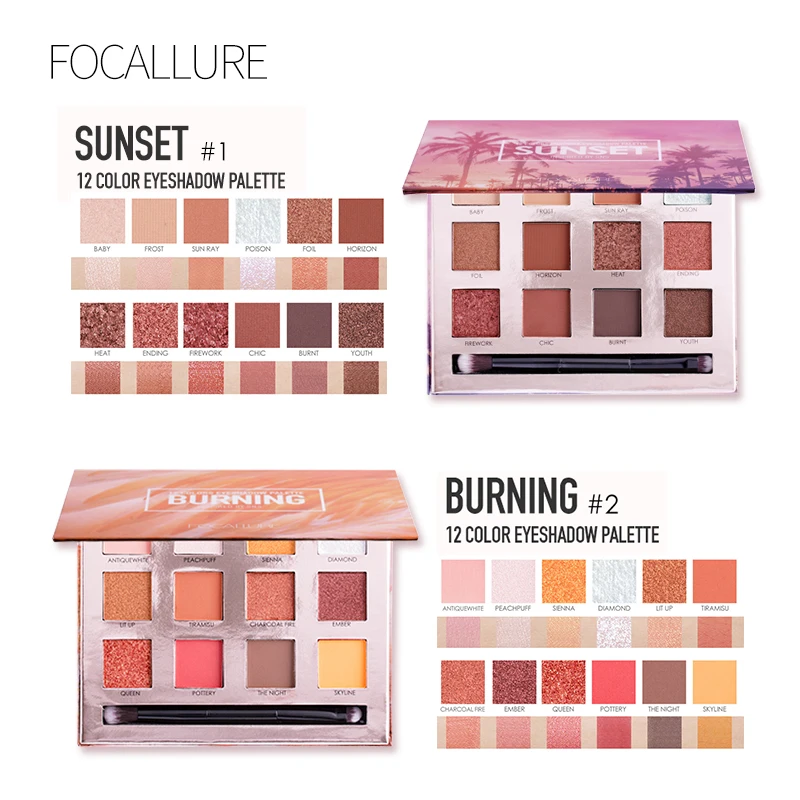 

FOCALLURE 2018 New Makeup Set 2pcs/1 Set Eye Shadow Palette 12 Colors Matte Shimmer Shining Nude Glitter Pigment Long-lasting