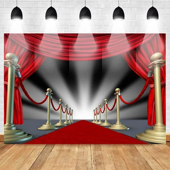 

Vinyl Photo Background for Studio Red Carpet Catwalk Backdrop for Stars Red Curtain Shining Beam Filming Background