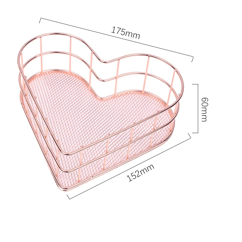 Скандинавские простые Стильные металлические железные корзины в форме сердца для хранения, держатель для косметики, корзина для фруктов из розового золота, Органайзер - Цвет: Rose Gold