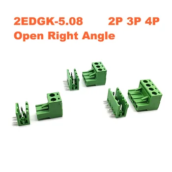 

30/50Sets Pitch 5.08mm 2/3/4P Screw Plug-in PCB Terminal Block 2EDGK 2EDGR Open Right Angle Pin male/female Pluggable Connector