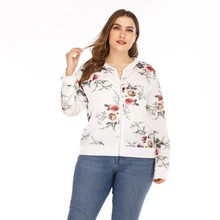 Plus Size Bomber Jacket Coats Floral Printed Classic Zip Up Short Jackets Lady Loose Long Sleeve Spring Short Coat Women 5XL Plus Size Bomber Jacket Coats Floral Printed Classic Zip Up Short Jackets Lady Loose Long Sleeve Spring Short Coat Women 5XL