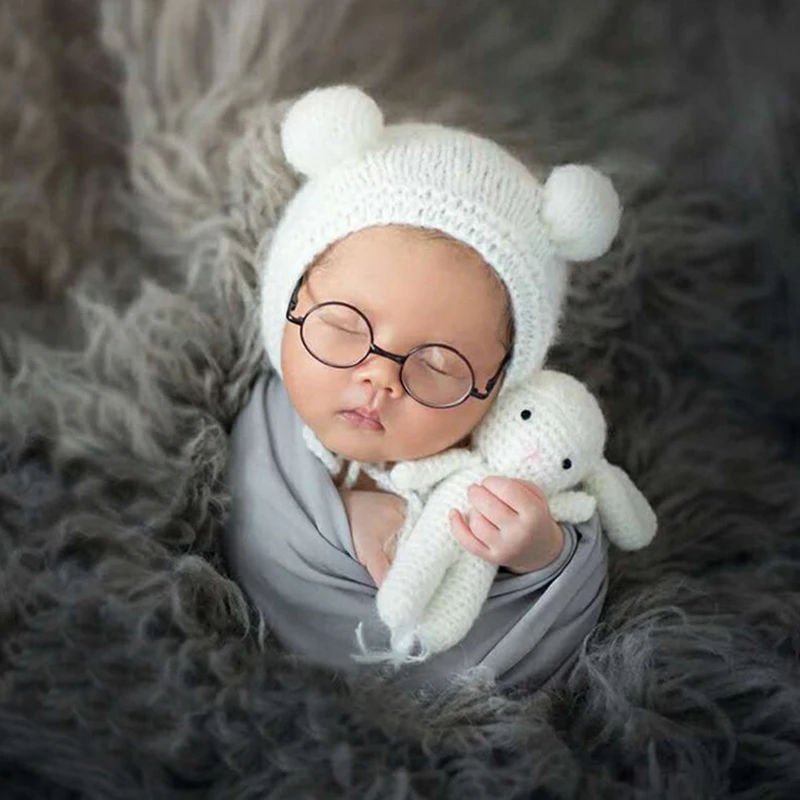

Newborn photography props baby pom pom bear hat baby fotografie accessories toddler beanie cap with doll new born photo shooting
