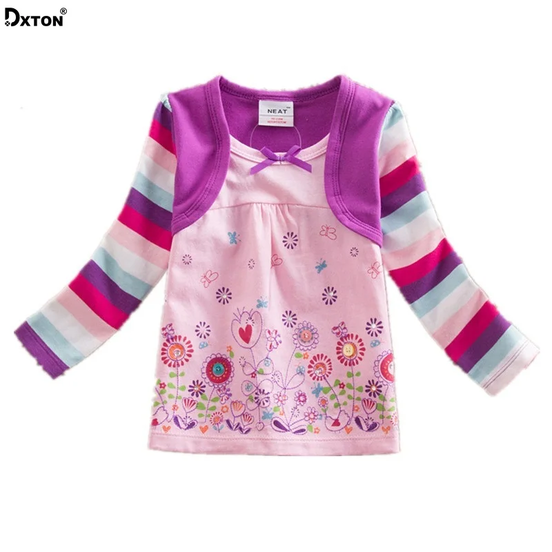 

Dxton Children Vestdios Striped Long Sleeve Girl T-shirt Flower Bow Girl Tees Tops 100% Cotton Kids T-shirt For Girl 2-8 Years