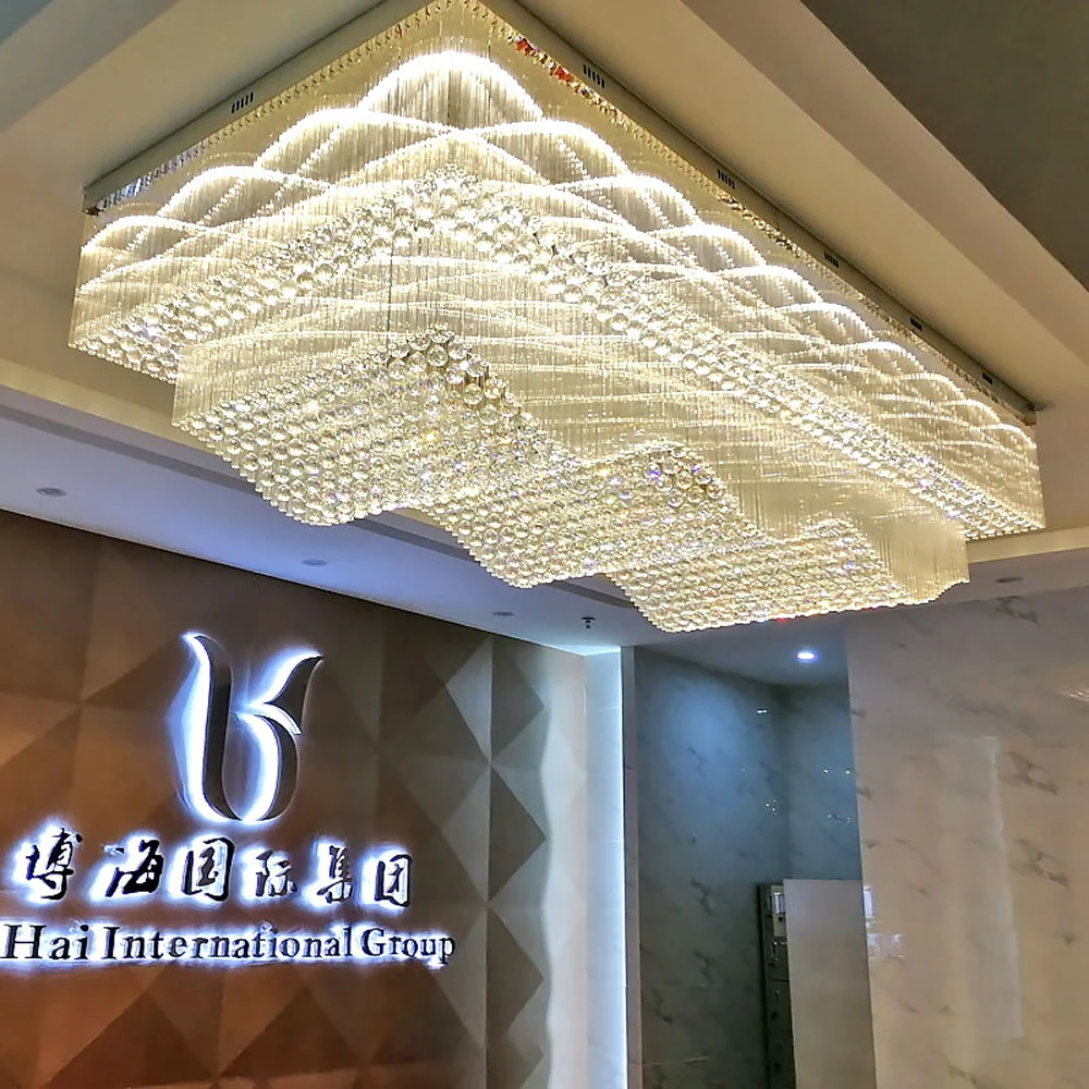 Дизайн в виде волны большой потолочный осветительная хрустальная люстра лампа AC110V 220 v светодиодный хрустальные светильники для фойе, люкс класс, гостиницов люстров