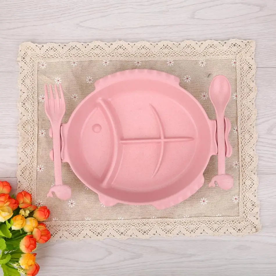 Baby Feeding Plate Fish Shaped Divided Plate Children Kid Tableware