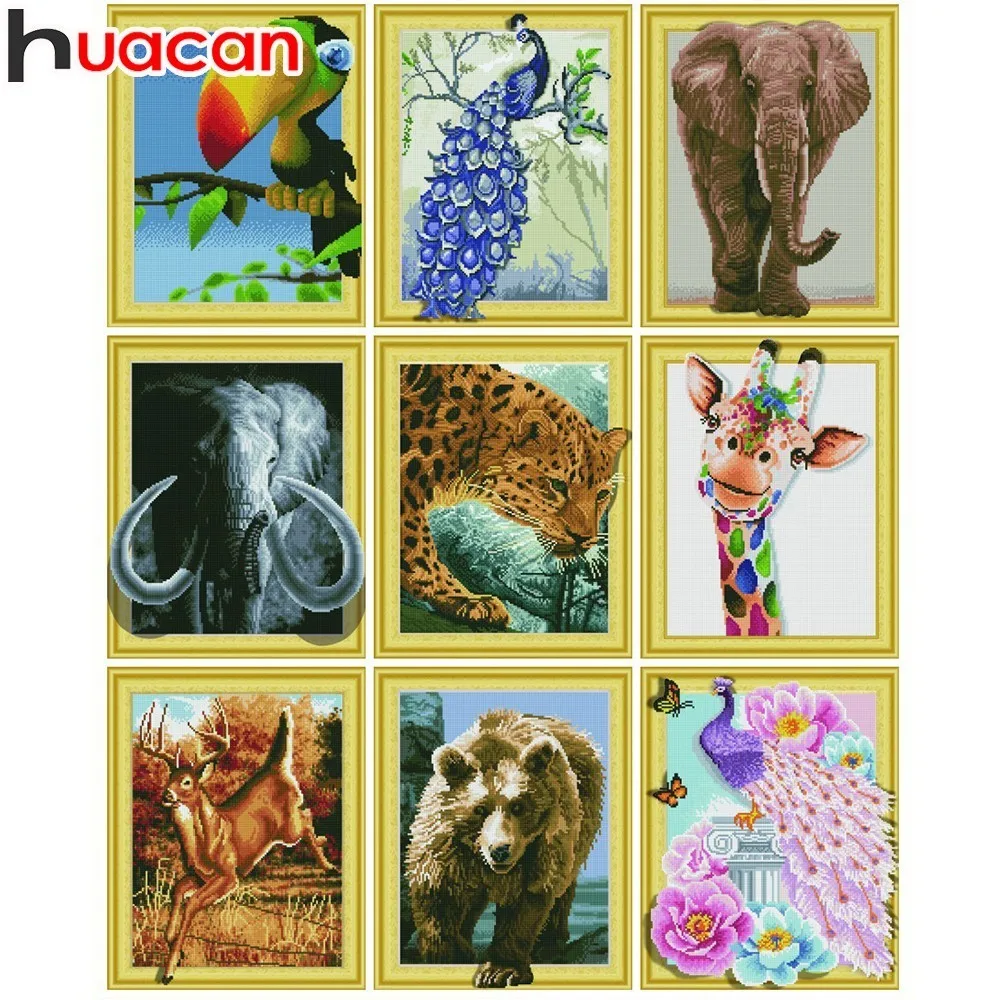 

HUACAN Full Drill Round Diamond Painting Animal Diamond Mosaic Wolf Diamond Embroidery Peacock Picture Of Rhinestone 40x50cm