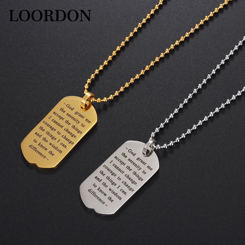 Loordon Dog Tag Necklace & Pendant Stainless Steel Chain Bible Verse