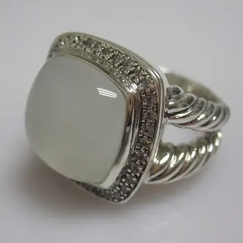 

Solid Sterling Silver Jewelry 14mm Moon Quartz Moonlight Ice Ring Design Brand Jewelry Ruby Prasiolite Ring Women Gemstones Ring