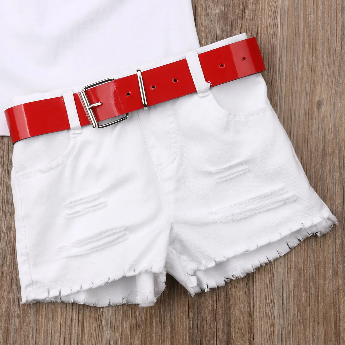 Одежда для маленьких девочек топы с оборками и открытыми плечами с цветочным принтом+ джинсовые рваные шорты комплекты из 2 предметов летняя одежда