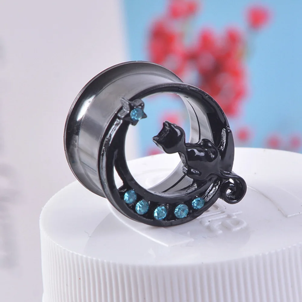 1 Pair Black Ear Piercing Plugs Stainless Steel Rhinestone Ear