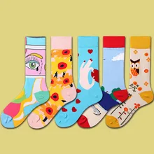 PEONFLY, новинка, осенние женские носки, забавные, цветные, абстрактный узор, сердце, глаза, чёсаный хлопок, Sokken, повседневные, Calcetines Mujer
