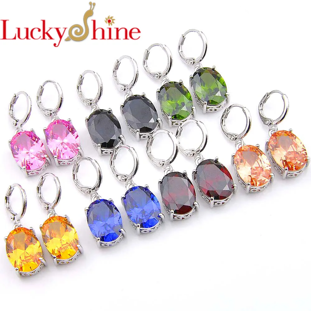 

Luckyshine Oval Optional color Crystal Cubic Zirconia Silver Wedding Dangle Earrings Russia USA Australia Earrings Free Shipping