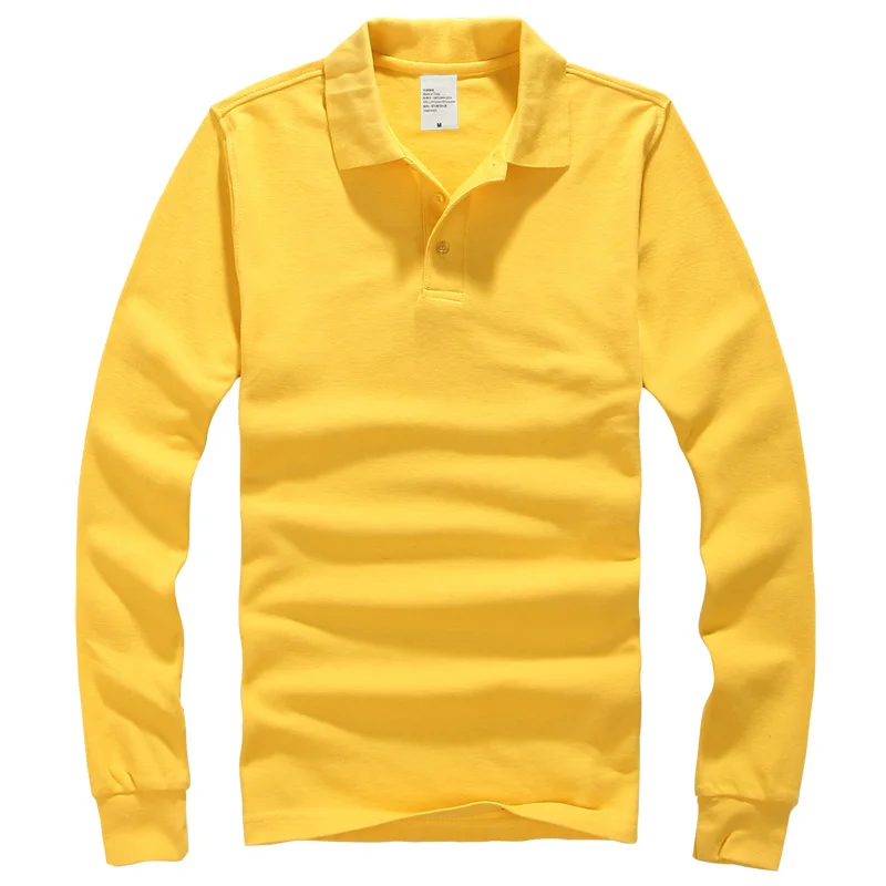 Мужские рубашки поло осенние дышащие хлопковые рубашки поло мужские повседневные рубашки с длинным рукавом Camiseta Masculinas размера плюс толстовка поло - Цвет: Цвет: желтый