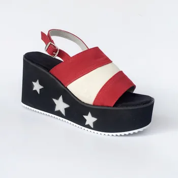 

Princess sweet lolita shoes Summer fashion women's shoes red and White Leather Suede star sandals open toe sandals an7537
