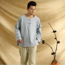 Летняя модная мужская рубашка в народном стиле в стиле ретро с круглым вырезом из хлопка и льна, мужская рубашка, мужская рубашка