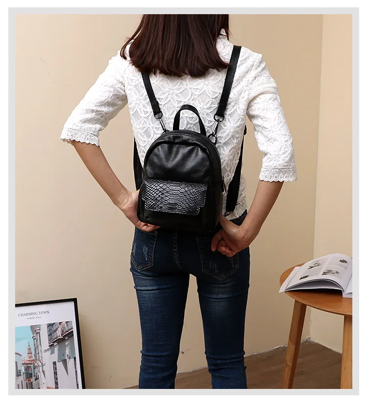 Корейский модный маленький женский рюкзак из натуральной кожи с узором «крокодиловая кожа», высококачественный школьный рюкзак из натуральной кожи
