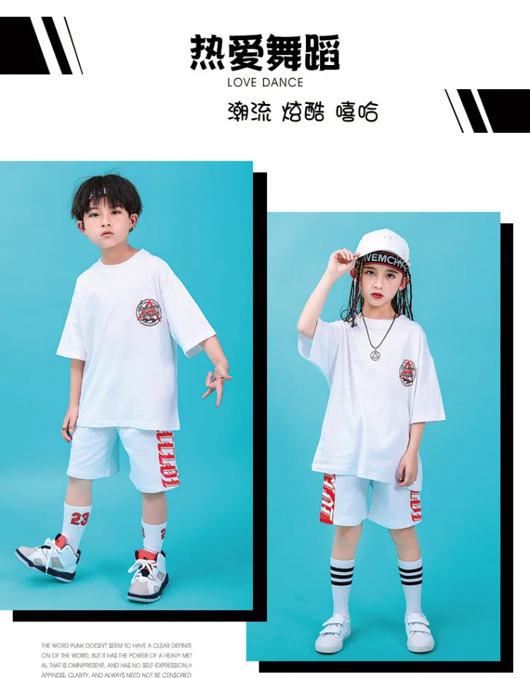 Children Hip Hop Clothing Oversized T Shirt Tops Casual Shorts for Girls Boys Jazz Dance Costumes Ballroom Dancing Clothes Wear (3)