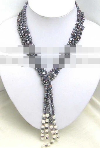 

Miss charm Jew1640 SALE Long 45" natural 4-5mm Gray Baroque Pearl & white pearl 3 Strands Necklace