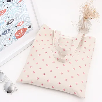 

YILE Handmade Cotton Linen Eco Reusable Shopping Shoulder Bag Tote Pink Daisy Flower L030