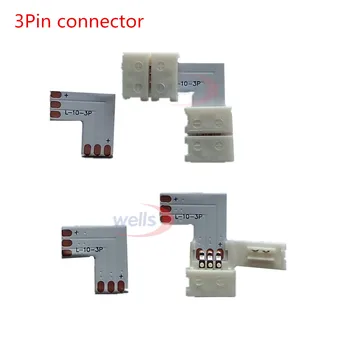 

L Shape LED Connector 2pin 3pin 4 pin 8mm 10mm For 3528 ws2811 ws2812b 5050 RGB LED Strip