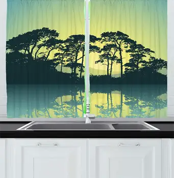 

Apartment Curtains Mystic Forest Trees Abstract Mountain View Lake River Window Decor Panel Set Cafe Inch Hunter Light