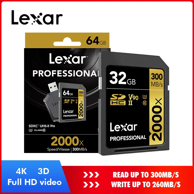 Бесплатная доставка Lexar 32 GB SD Card Class10 2000x U3 SDHC SDXC 128 GB карта памяти высокого качества 16 GB sd-карта для камера