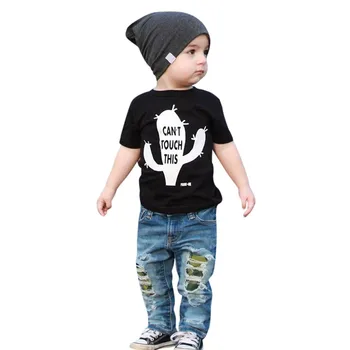 

Toddler Kid Baby Boys Outfits Letter Tops T-Shirt Denim Hole Pants Jeans Sets children clothing set kids clothes