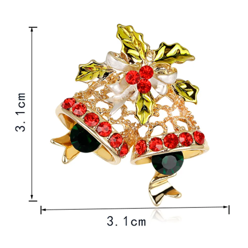 Рождественский броши для Для женщин Многоцветный Кристалл Двойной колокола моды Ёлочные банты бубенцы Броши рождественские подарки