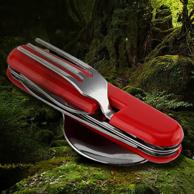 

Outdoor Cutlery Set Knife Spoon Fork Bottle Opener Collapsible Portable Camping Tableware