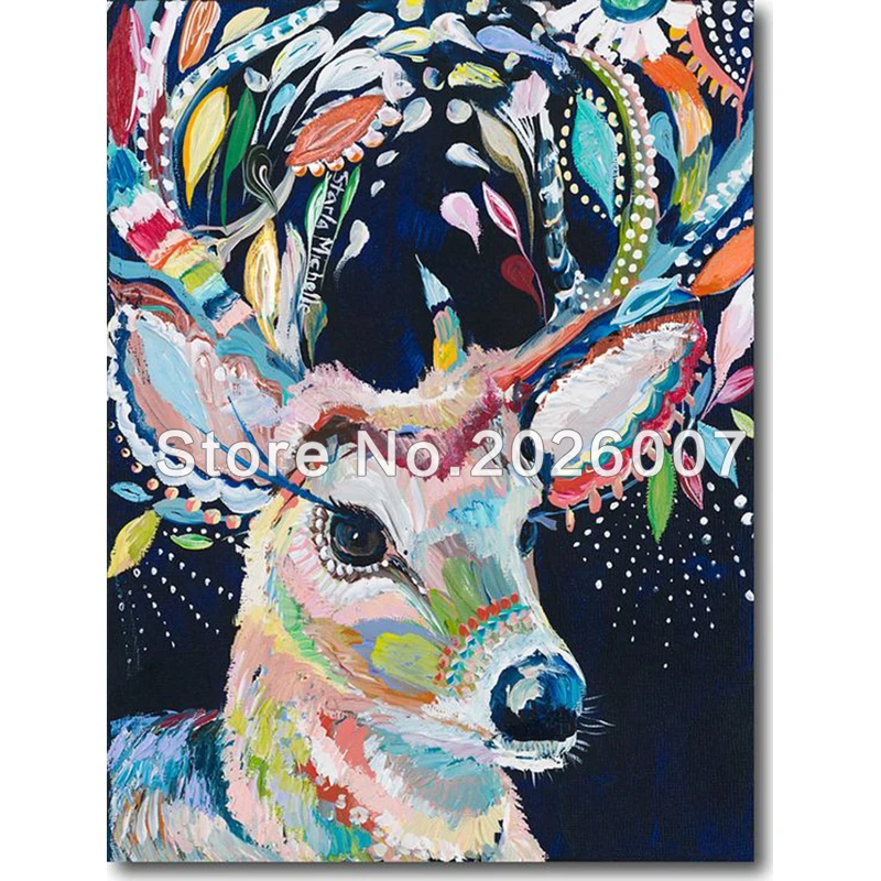 

High Quality Hand Painted Abstract Multicolored Pretty Deer Oil Painting Canvas Wall Decoration For Living Room Fine Artwork