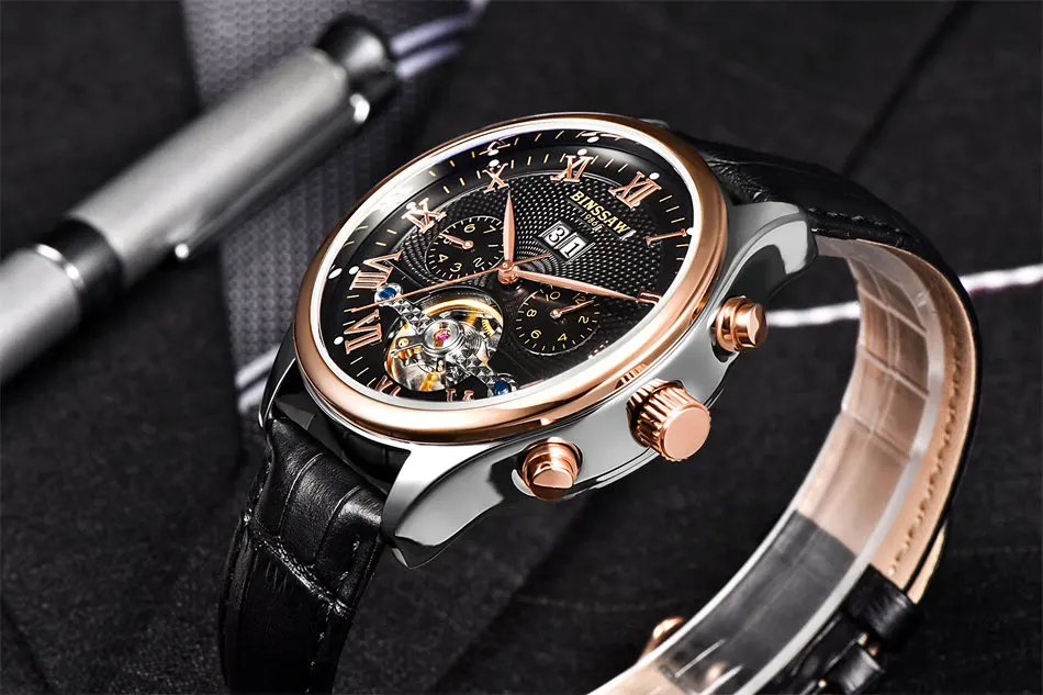 BINSSAW часы мужские Роскошные лучший бренд новые модные мужские большие дизайнерские автоматические механические мужские наручные часы Relogio Masculino