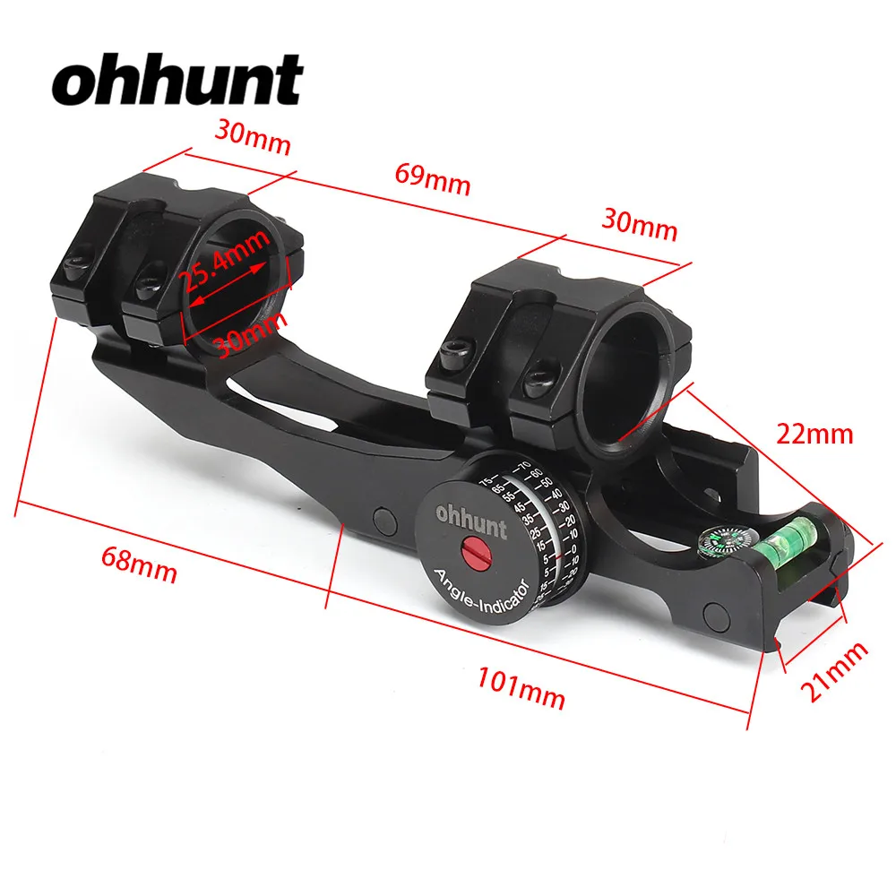 ohhunt 25.4mm 30mm Offset Bi-direction Picatinny Weaver Scope Rings Mount w Angle Cosine Indicator Kit and Bubb Level Compass (1)