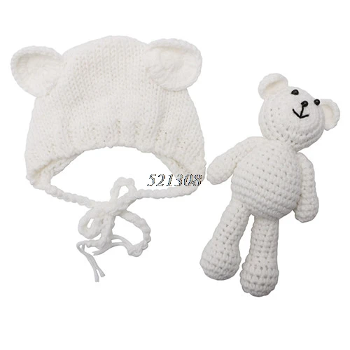 Новорожденная Детская шапка-медвежонок реквизит для фотосессии вязаная шапочка аксессуары для фотосъемки - Цвет: Белый