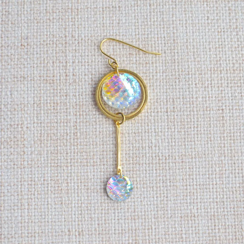 

a Pair Mermaid Fish Scales Gradual Change Resin Sticks Geometry Long Gold Color Drop Earrings For Women Boho Fashion Jewelry