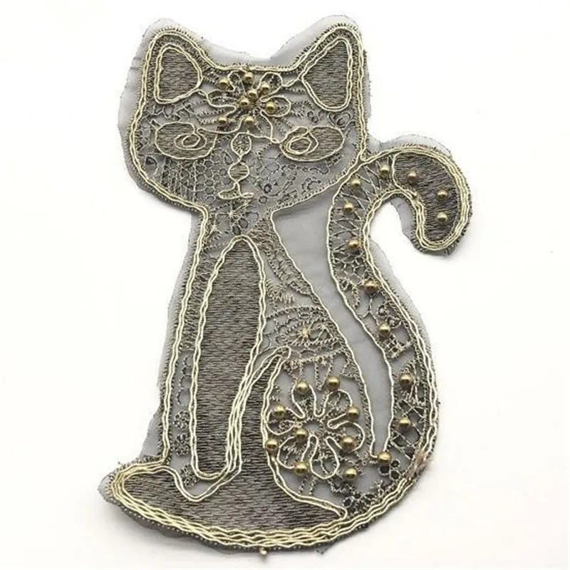 

Clothing diy embroidery patch deal with it 23cm golden cat beading biker patches for clothes sweet stickers fabric free shipping
