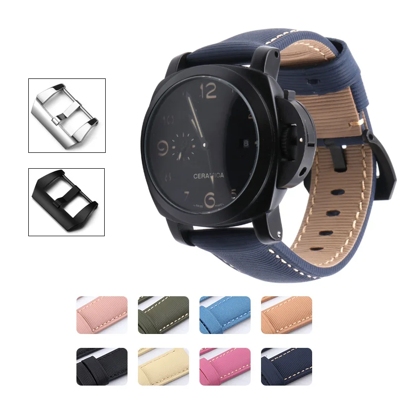 

Colorful Genuine Cow Leather Stripe Watchband Watch Strap Band For Panerai Watch PAM Bracelet 24mm PAM688 PAM728 PAM441 PAM359