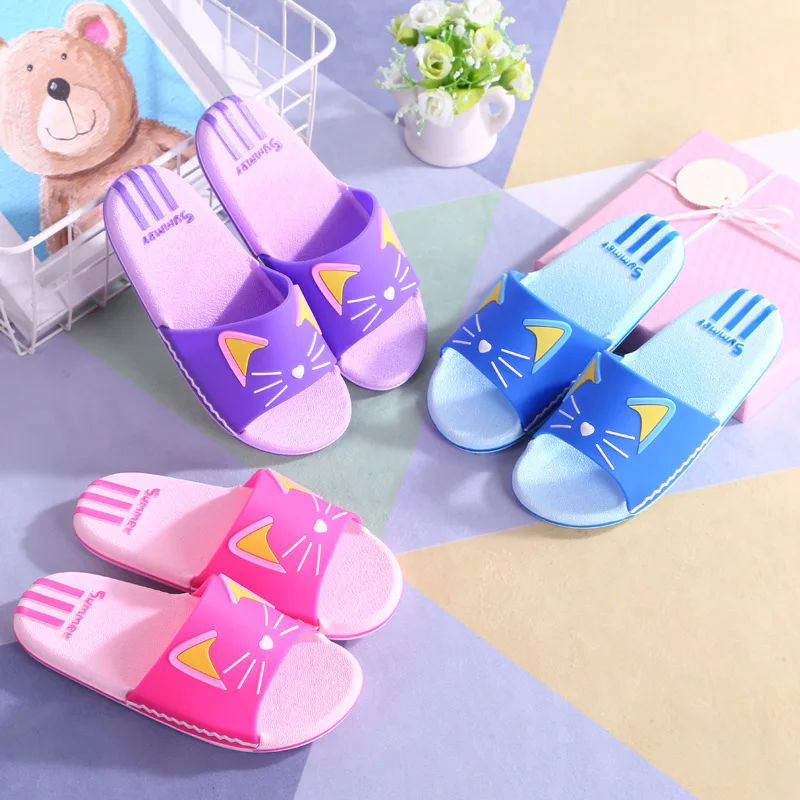 Summer Baby Girls Boys Slippers Children Kids PVC Cartoon Cat Home