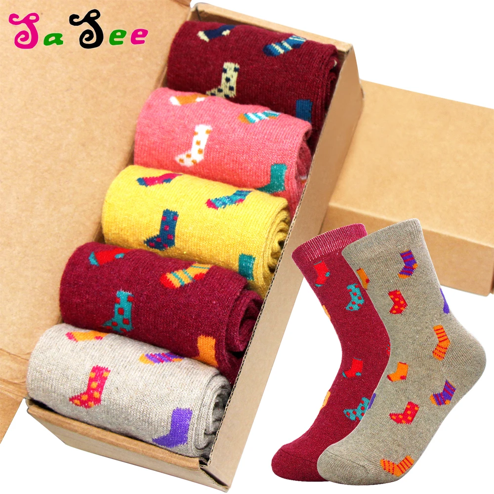 5 пар качественные весенние осенние зимние теплые шерстяные носки с кроликом женские толстые геометрические узоры Meia новые цвета иностранные большие размеры носки