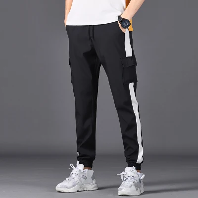 Мужские штаны для бега, Осенние новые уличные брюки в стиле хип-хоп, мужские повседневные свободные, однотонные, с боковой строчкой, тренировочные брюки-карандаши, одежда для спортзала