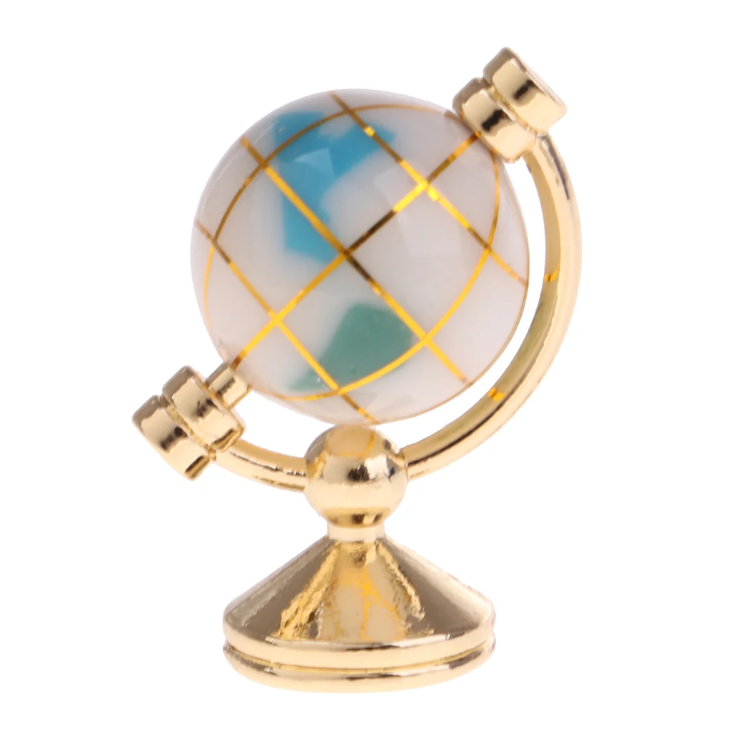 2Pcs Globes w. Golden Stand Dollhouse Study Decor 1:12 Doll House Miniature