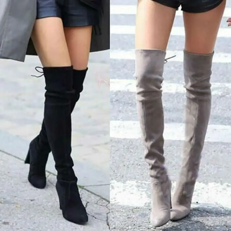 Размера плюс Для женщин сапоги Женские Замшевые Сапоги выше колена женская зимняя обувь новые сапоги до бедра Bota женские ботинки на высоком каблуке; Botas Mujer